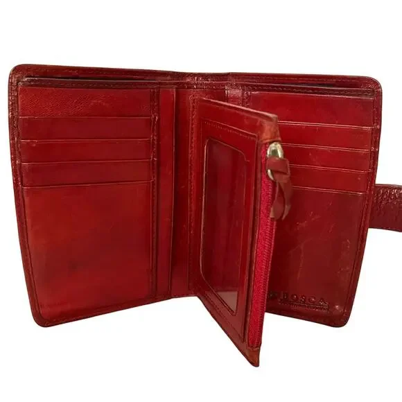 Bosca Vintage Oxblood Red Leather Clasp Tab Bifold Wallet - Picture 3 of 7